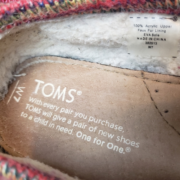 TOMS Knit Alpargata Shoes w Faux Fur Lining -Used - Picture 5 of 6